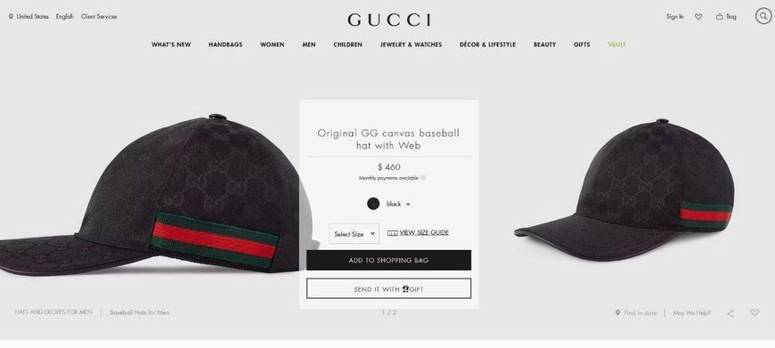 Кепка бейсболка GUCCI чорний CapGG017 CapGG017 фото